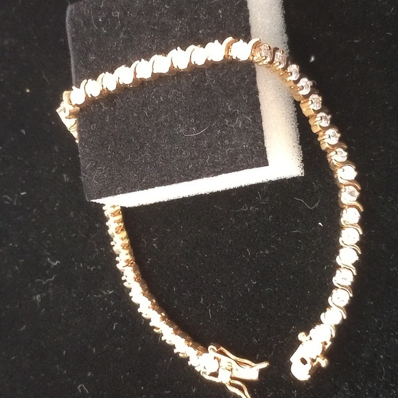 Gold plated silver CZ tennis bracelet - Picture 2 of 4